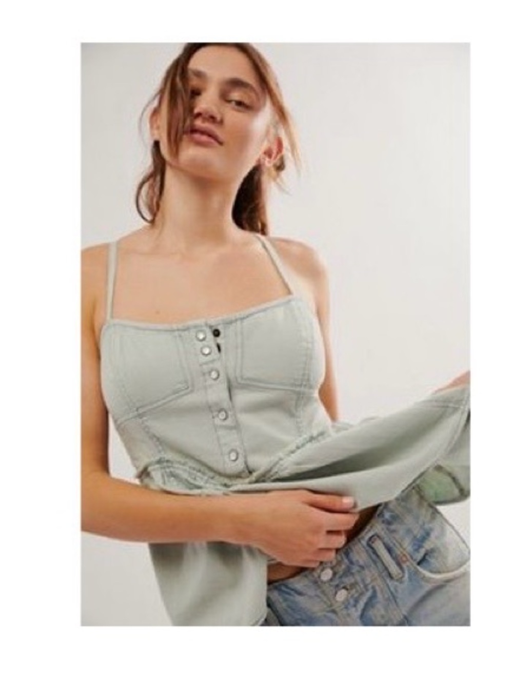 Free People Sage Denim Corset Tank Top